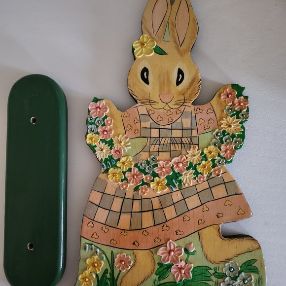 Easter Decoration Vintage 1980s Freestanding Wood Table Ornament Easter Bunny - Picture 6 of 10